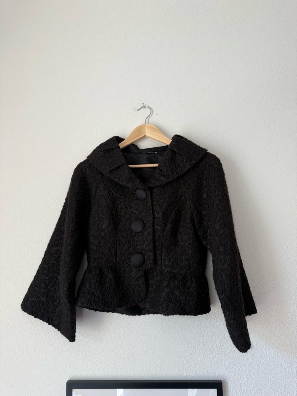 Women's Black Textured Button-Front Blazer Jacket